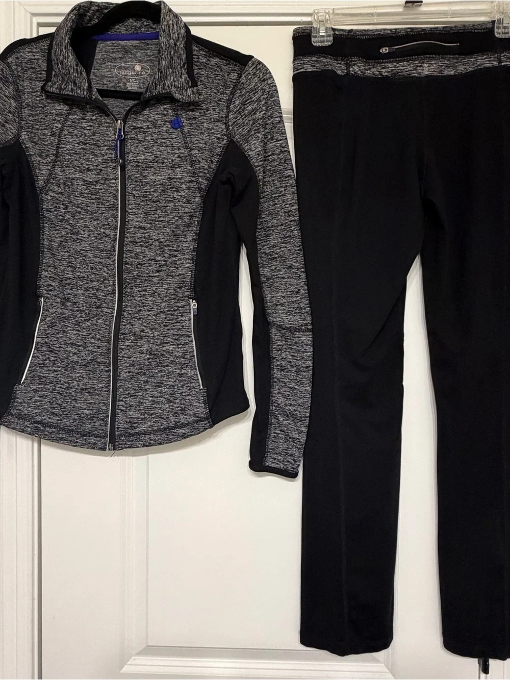 Tangerine Womens 2pc Tracksuit Set Full Zip Pockets Stretch S Black Gray Black